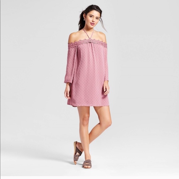 Xhilaration Dresses & Skirts - Swiss Dot Y-Neck Off The Shoulder Shift Dress